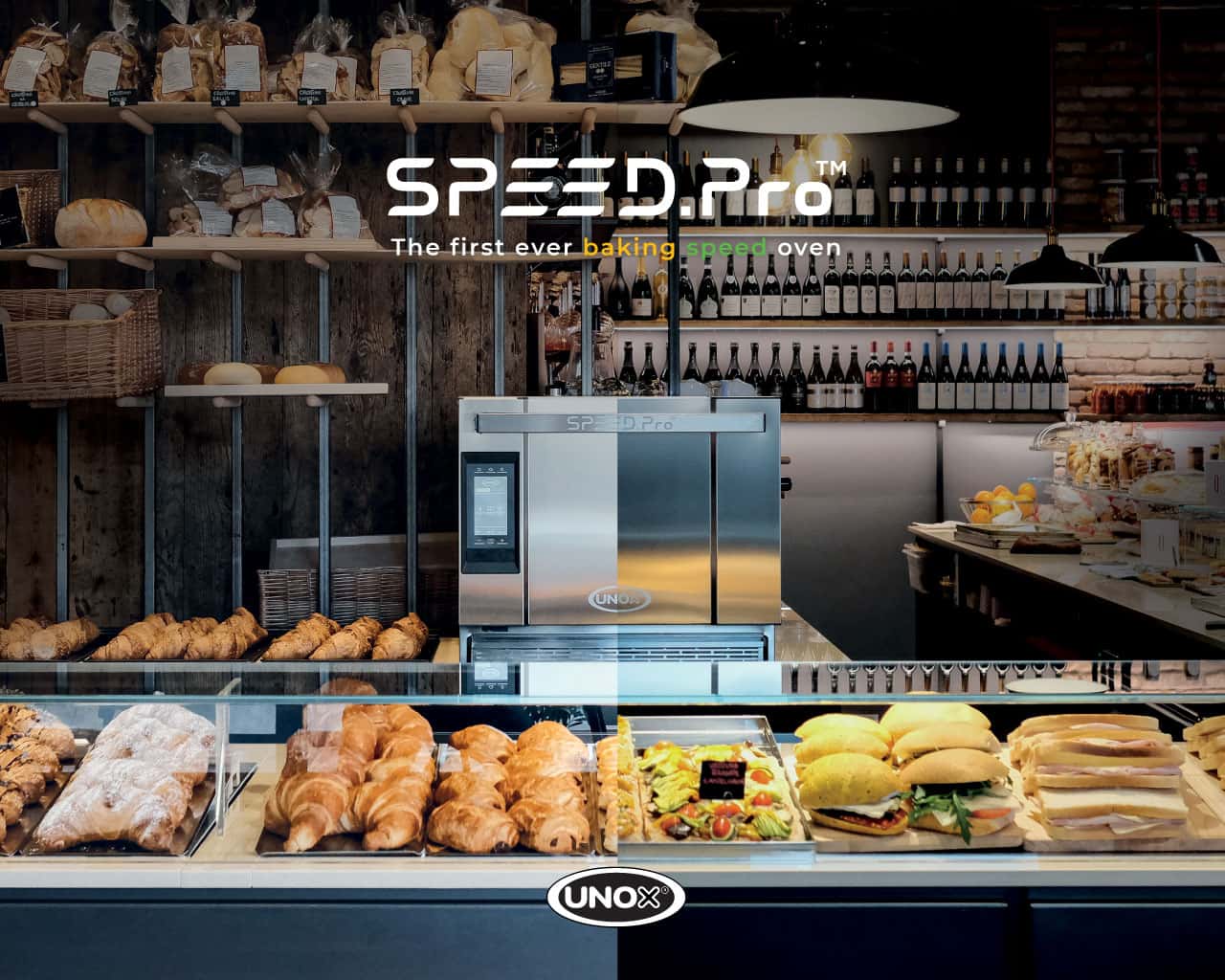 UNOX SPEED.Pro commercial combi oven inside a bakery