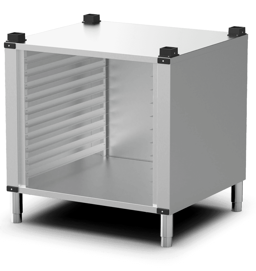 Unox Soporte multifuncional perfecto para almacenar con total seguridad las bandejas y colocar el horno a la altura perfecta para trabajar. XAVRCN-10FS-U.