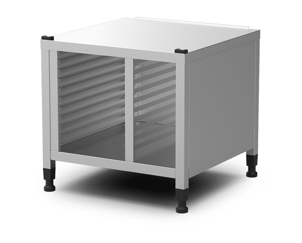 Unox Soporte multifuncional perfecto para almacenar con total seguridad las bandejas y colocar el horno a la altura perfecta para trabajar. Equipado con coberturas laterales. XWLMA-10EF-U.