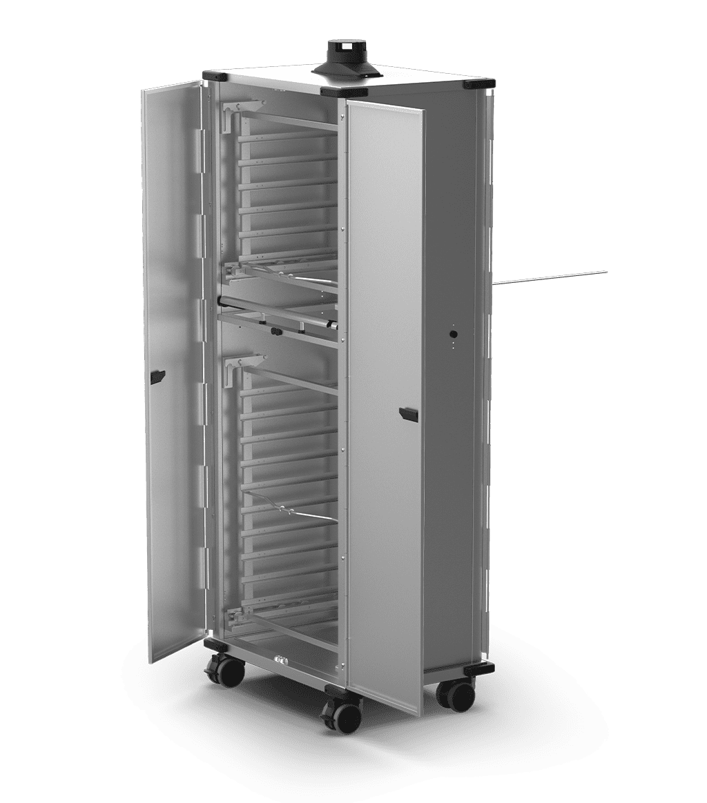 Unox Armario móvil con puertas dotado de rack portabandejas para hornear, sacar del horno y transportar fácilmente 16 bandejas de comida. XWBYCN-16EU-D.