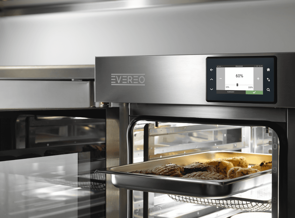 tray of food placed inside an EVEREO hot preservation system to be maintained at serving temperature