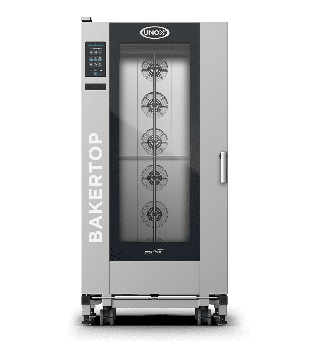 16 bandejas 18"x26" Render do forno combinado profissional com trolley UNOX BAKERTOP MIND.Maps™ BIG PLUS XEBL-16FS-DPRS-AL.