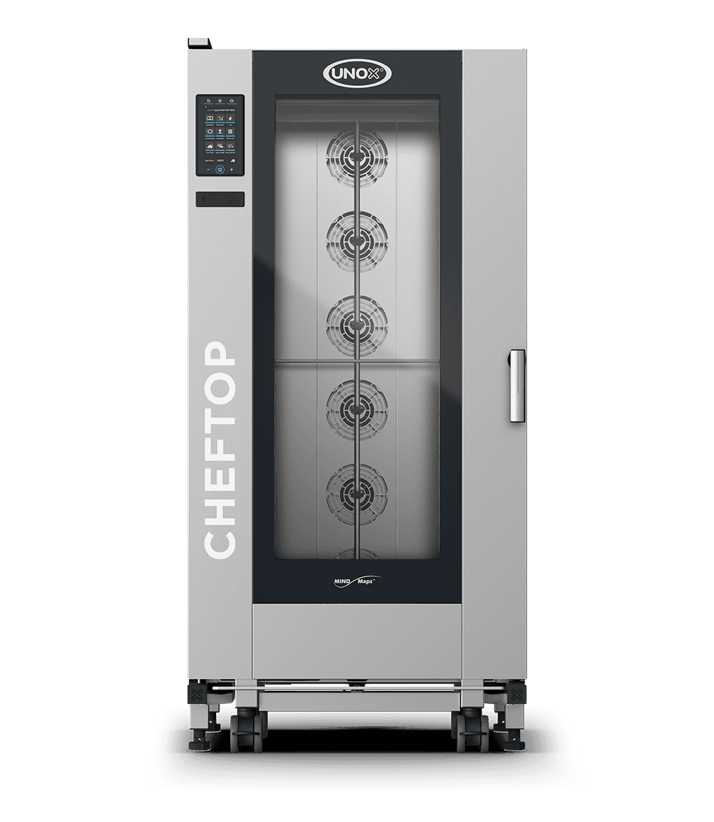 20 niveaux GN 2/1 Rendu du four mixte professionnel avec chariot UNOX CHEFTOP MIND.Maps™ BIG PLUS XEVL-2021-YPRS-SF.