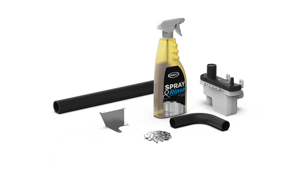 Unox Contiene todas las partes necesarias para la correcta instalación de un horno y una botella de SPRAY&Rinse 750ml. XUC013.