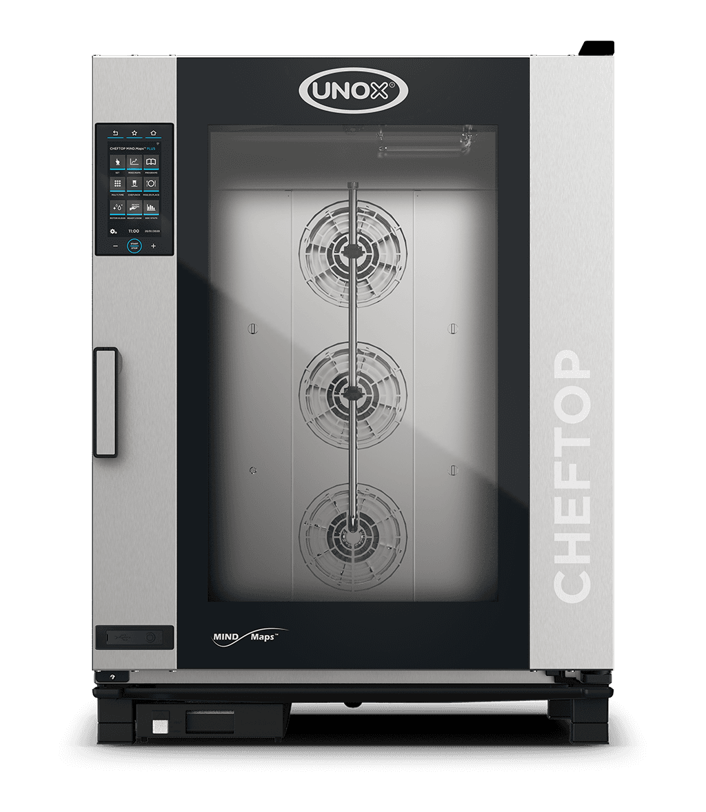 10 trays GN 2/1 Render van de UNOX CHEFTOP MIND.Maps™ PLUS professionele combi oven XEVC-1021-EPLM.