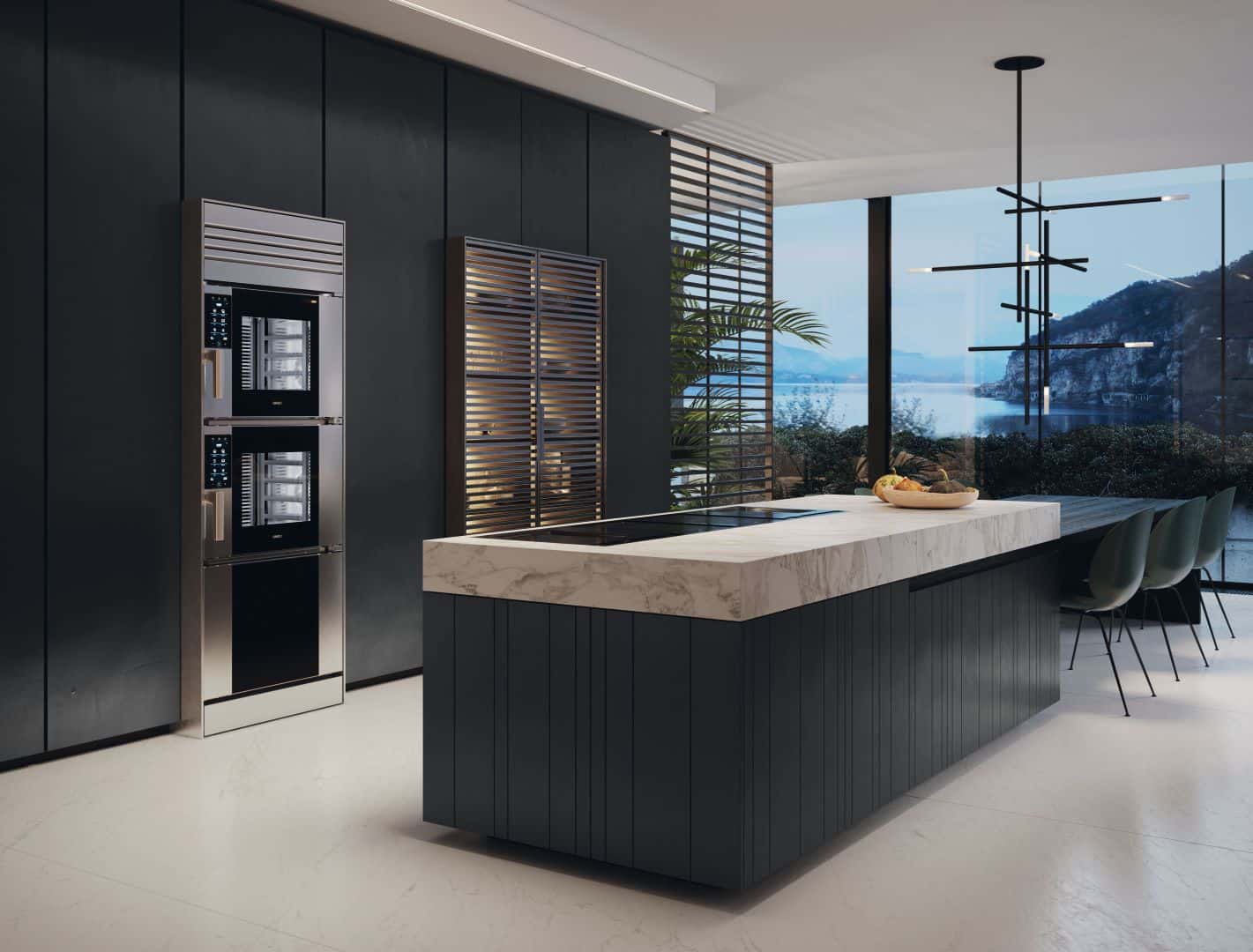 Horno inteligente SuperOven Model 1 de Unox Casa insertado en una cocina de lujo con vistas al Lago Maggiore 