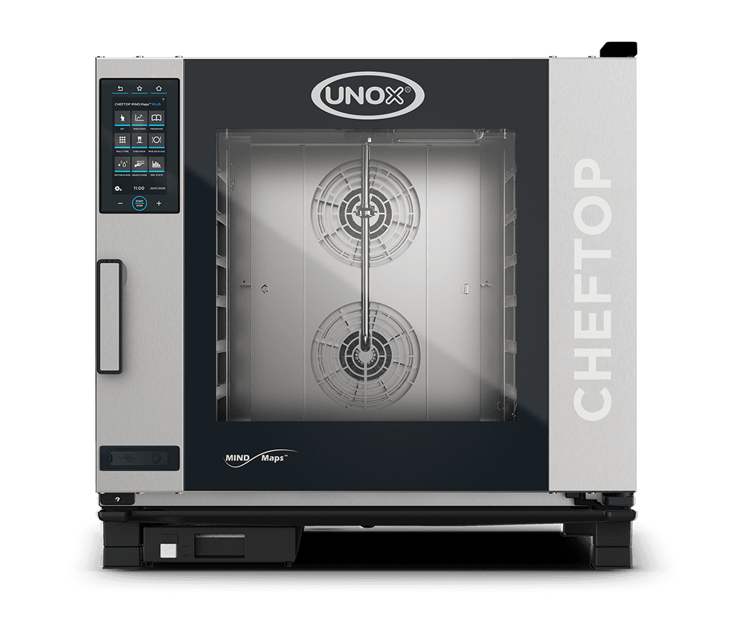 6 トレイ GN 2/1 UNOX CHEFTOP MIND.Maps™ PLUS 業務用コンビオーブンのレンダリング XJVC-0621-EPLM.